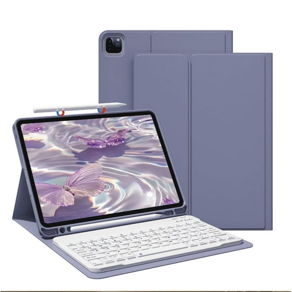 SZPSGC Keyboard Case for iPad Pro 11 Inch 4th 3rd 2nd Generation, Detachable Bluetooth Keyboard with Pencil Holder, Auto Wake/Sleep,Purple