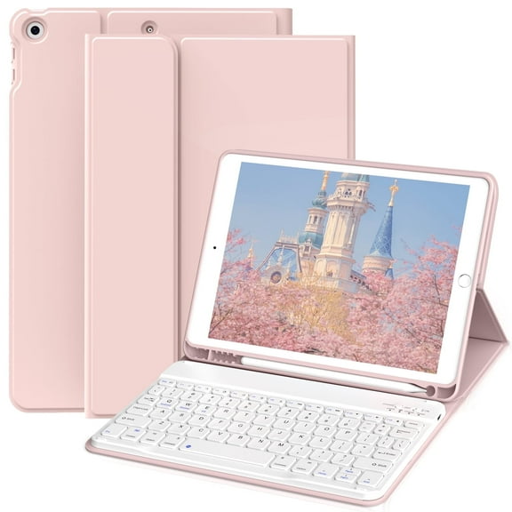 SZPSGC Keyboard Case for ipad 10.2" 9th/8th/7th Gen,Wireless Magnetic Detachable Keyboard for iPad 9th/8th/7th, with Built-in Pencil Holder, Pink