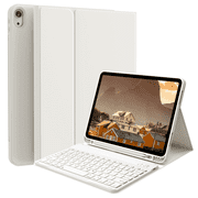 SZPSGC Keyboard Case for iPad Air 11-Inch M3/M2 2025/2024, iPad Air 5th/4th 10.9-Inch 2022/2020 with Pencil Holder, Magnetic Detachable Bluetooth Keyboard, TPU Back Stand Cover,White