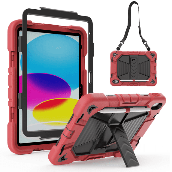 SZPSGC Kids Friendly iPad Case for iPad (A16) 11th Generation 11 Inch (2025), iPad 10th Generation 10.9 Inch (2022), Fully-Body Rugged Heavy Duty Shockproof Protective Case with Kickstand, Red