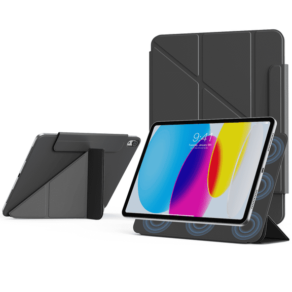 SZPSGC Y Fold Folio for iPad A16 11th Generation Case 11 Inch 2025, iPad 10th Generation Case 10.9 Inch 2022, Y-Shaped Stand Magnetic Attachment Back Cover with Magnetic Clasp & Auto Sleep, Black
