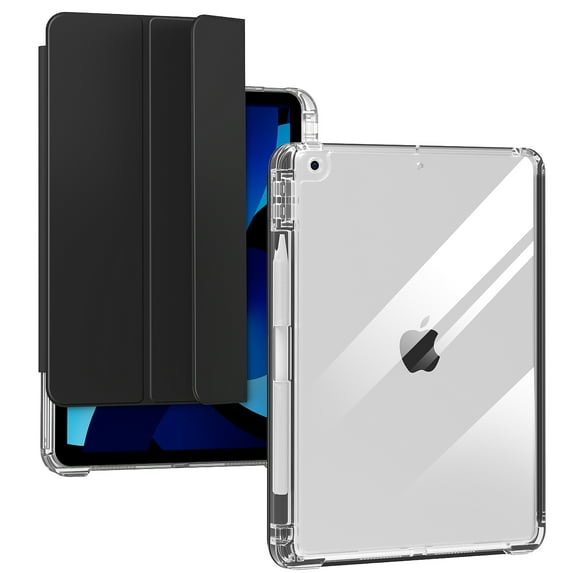 SZPSGC iPad 10.2 Inch Case for iPad 9th Generation 2021/8th Generation 2020/7th Gen 2019 with Pencil Holder,Clear Transparent Back, Black