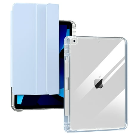 SZPSGC iPad 10.2 Inch Case for iPad 9th Generation 2021/8th Generation 2020/7th Gen 2019 with Pencil Holder,Clear Transparent Back,Blue