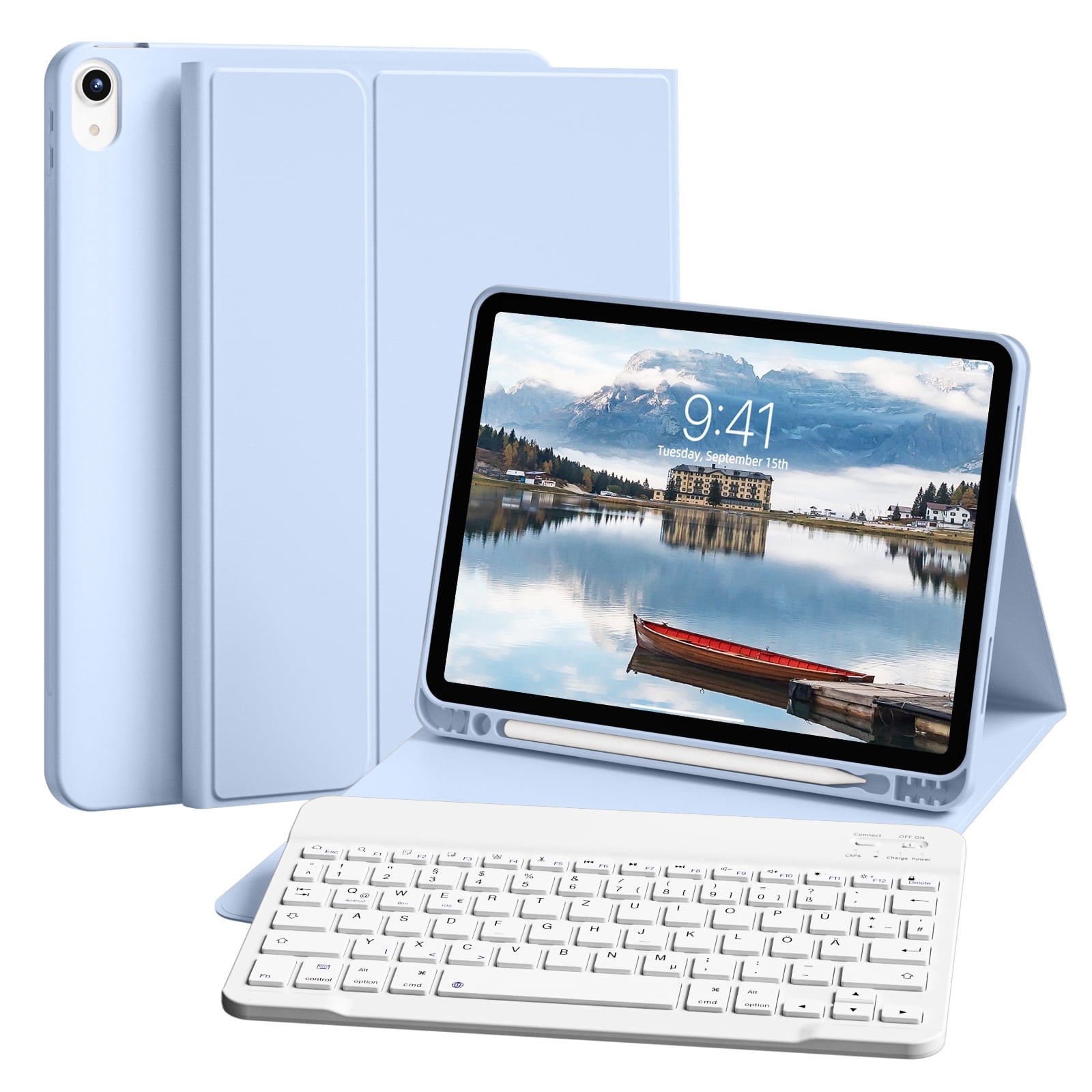 SZPSGC for iPad 11/10th Gen Case with Keyboard 11/10.9 inch 2025 A16/2022, Detachable Wireless Bluetooth Keyboard Case Thin & Light with Built-in Left Side Pencil Holder,Blue