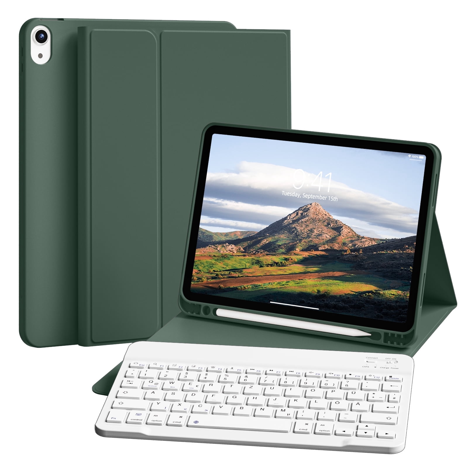 SZPSGC for iPad 11/10th Gen Case with Keyboard 11/10.9 inch 2025 A16/2022, Detachable Wireless Bluetooth Keyboard Case Thin & Light with Built-in Left Side Pencil Holder,Green