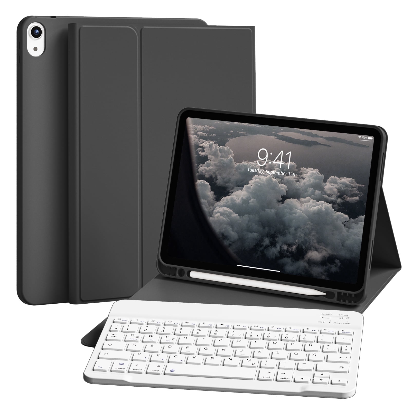 SZPSGC for iPad 11/10th Gen Case with Keyboard 11/10.9 inch 2025 A16/2022, Detachable Wireless Bluetooth Keyboard Case Thin & Light with Built-in Left Side Pencil Holder,Black