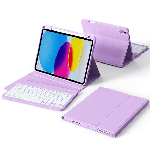 SZPSGC for iPad 11th 10th Generation Case with Keyboard - 7 Colors Backlit Wireless Detachable Folio Keyboard Cover with Pencil Holder for iPad A16 11-inch 2025 10th Gen 10.9 Inch 2022,Purple