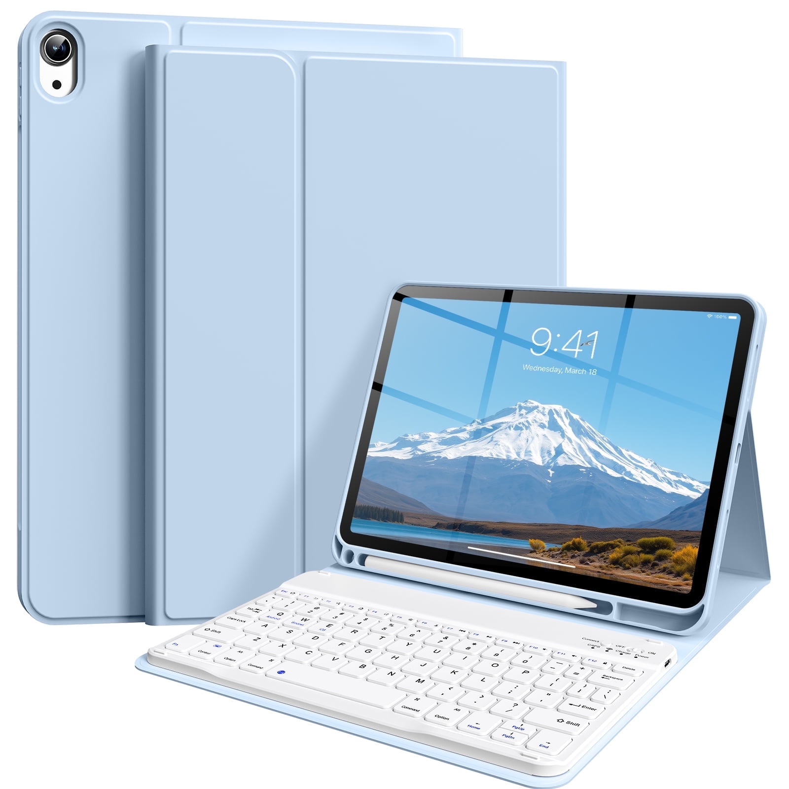 SZPSGC for iPad (A16) 11th Generation Case with Keyboard 11 inch 2025, iPad 10th Generation 10.9 inch Case with Pencil Holder, Multi-Angle Detachable Bluetooth Keyboard,Blue