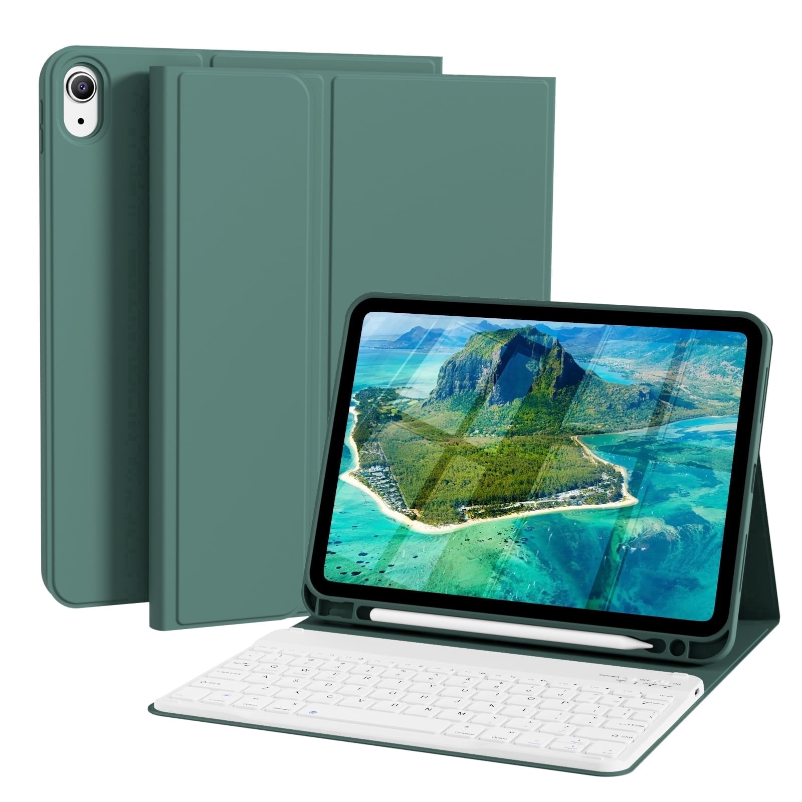 SZPSGC for iPad (A16) 11th Generation Case with Keyboard 11 inch 2025, iPad 10th Generation 10.9 inch Case with Pencil Holder, Multi-Angle Detachable Bluetooth Keyboard,Green