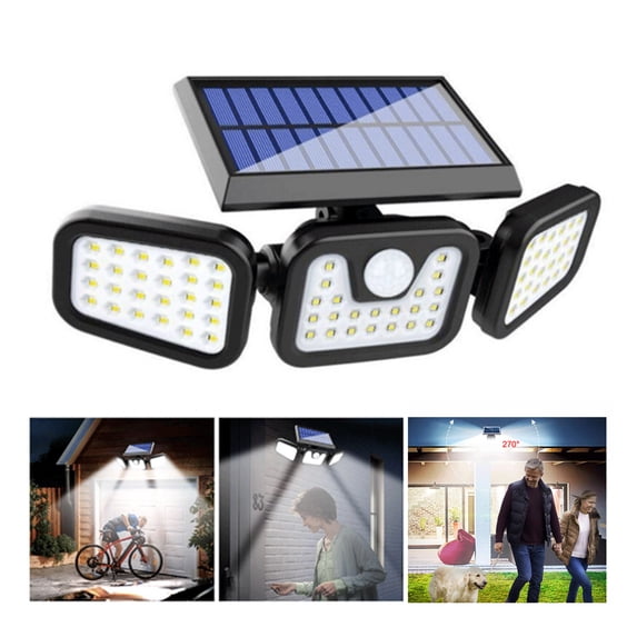 SZROBOY Solar Lights Outdoor, 74LED 650LM Motion Sensor Security Lights with Wireless Remote Control, Waterproof 3 Heads LED Flood Wall Lights for Porch Garage Yard Entryways Patio