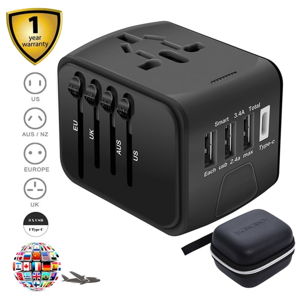 SZROBOY Travel Adapter,Universal Travel Adapter,All-in-one International USB Travel Adapter with High Speed 5.6A 5-Port USB Charger Worldwide AC Wall Outlet Plugs for for Business Travel of US,EU,UK