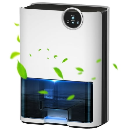 EGEH Dehumidifier for Home, 70-oz Water Tank (500 sq. ft) Mini Dehumidifiers for Bedroom Bathroom with 5 Colors LED Lights, Auto Shut off (White)