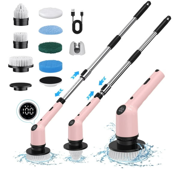 SZRSTH Electric Spin Scrubber, 450RPM 3 Speed Cordless Cleaning Brush with 8 Replaceable Brush Shower Scrubber for Bathroom Tub Tile Floor Car