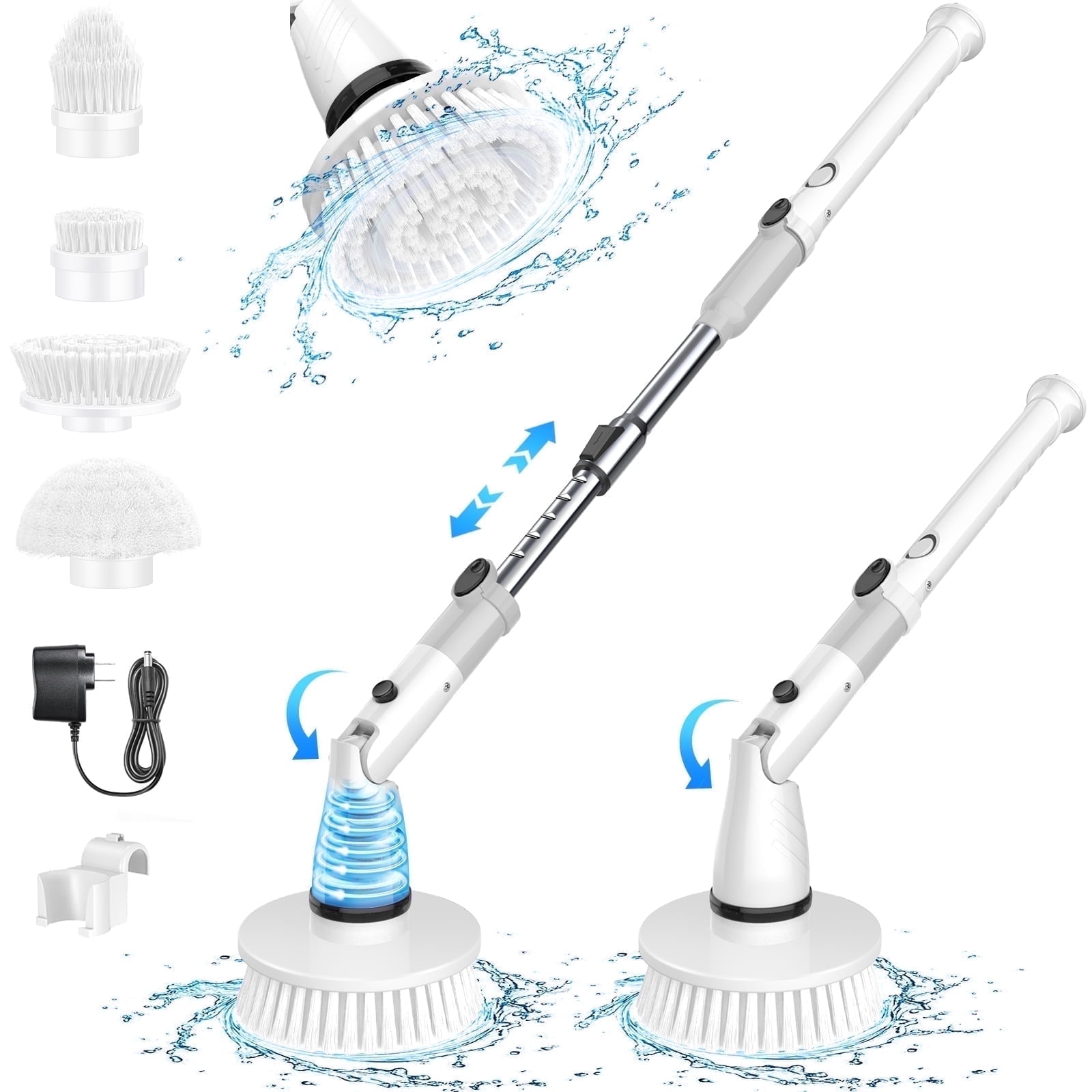 SZRSTH Electric Spin Scrubber - Cordless Cleaning Brush with 4 Heads & Extension Handle Power Shower Scrubber for Bathroom Kitchen Tile Floor - Walmart.com