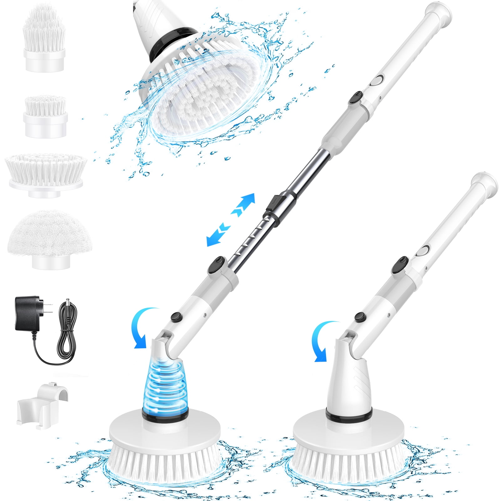 SZRSTH Electric Cordless Spin Scrubber Cleaning Brush with 4 Heads & Extension Handle