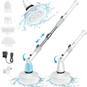 SZRSTH Electric Spin Scrubber - Cordless Cleaning Brush with 4 Heads & Extension Handle Power Shower Scrubber for Bathroom Kitchen Tile Floor