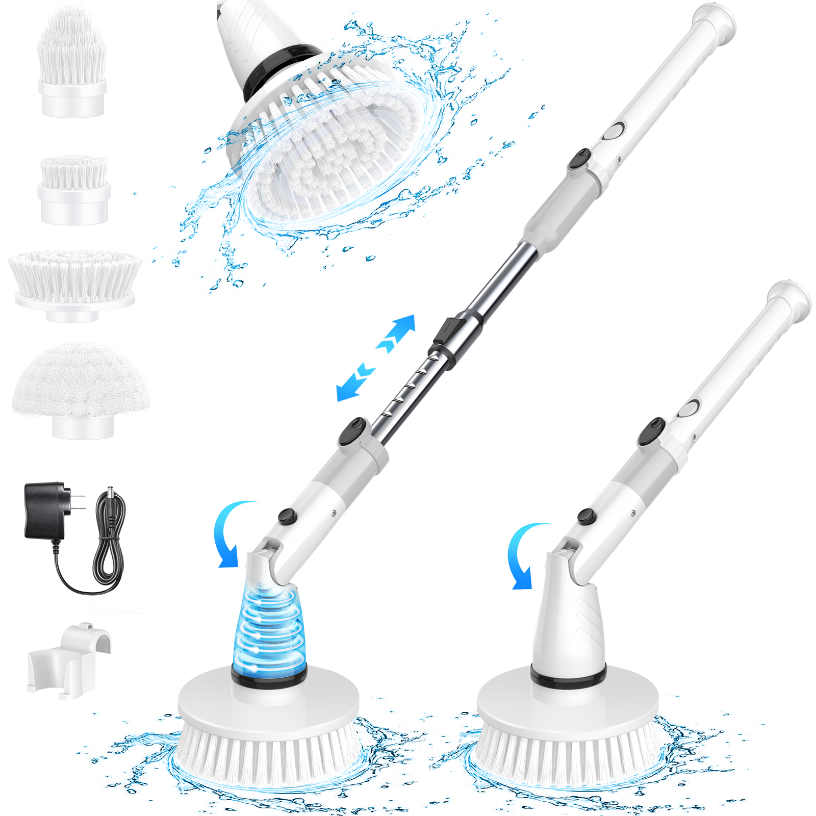 SZRSTH Electric Spin Scrubber - Cordless Cleaning Brush with 4 Heads & Extension Handle Power Shower Scrubber for Bathroom Kitchen Tile Floor - image 1 of 8