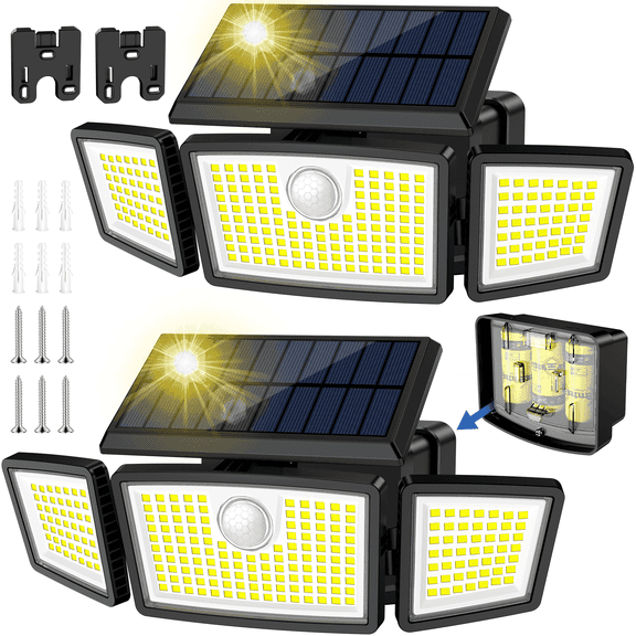 SZRSTH Solar Lights Outdoor - 225LED 3000LM Battery Solar Powered Motion Sensor Flood Lights for Patio Garage Yard