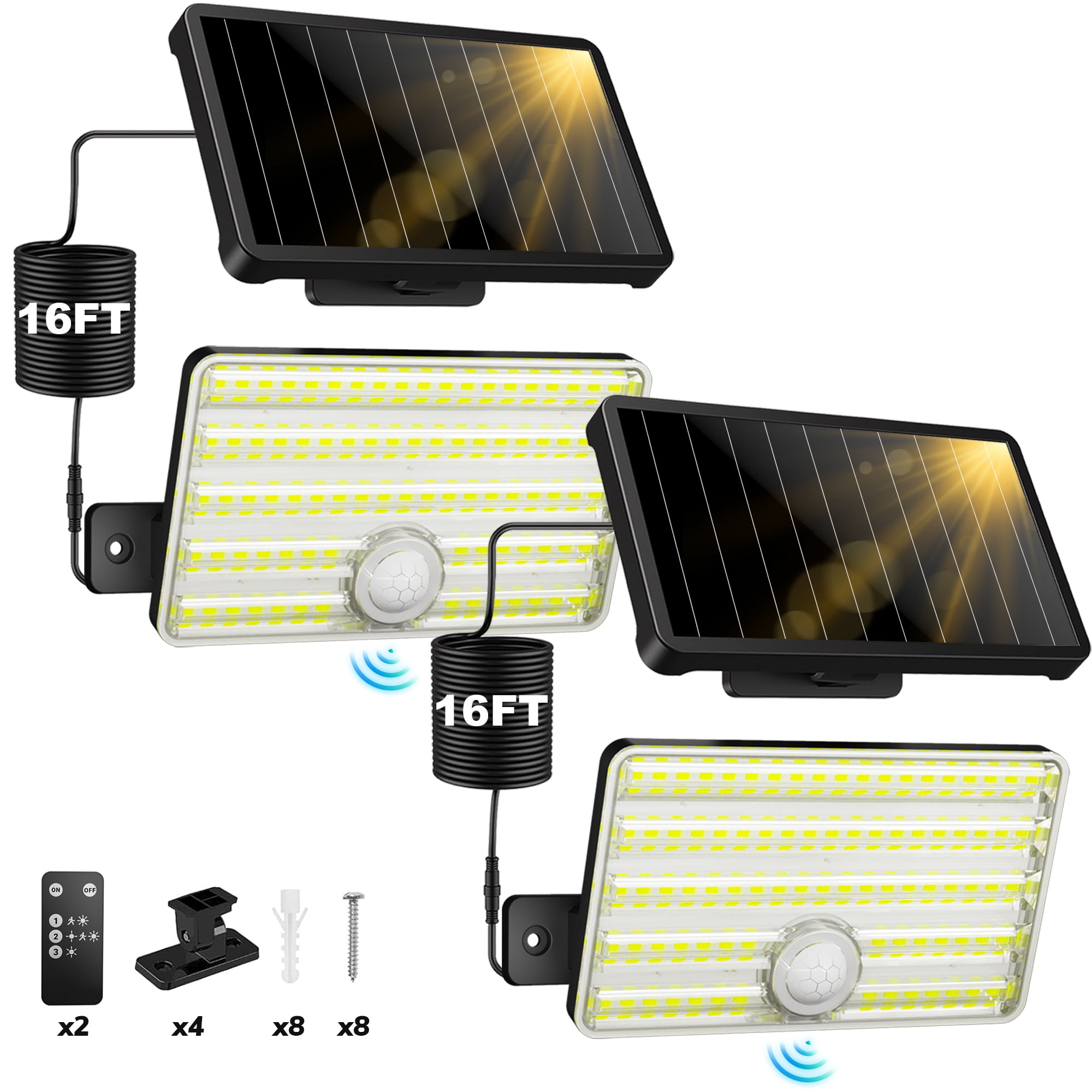 LE Solar Motion Sensor Lights – 3 Adjustable Heads, 270° Lighting, IP65 Waterproof, Wireless Outdoor Wall Lights (2 Pack)