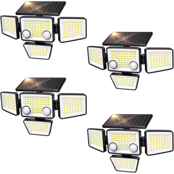 SZRSTH Solar Outdoor Lights, 3000LM 188 LED Motion Sensor Flood Lights for Yard Patio Garage 4 Pack