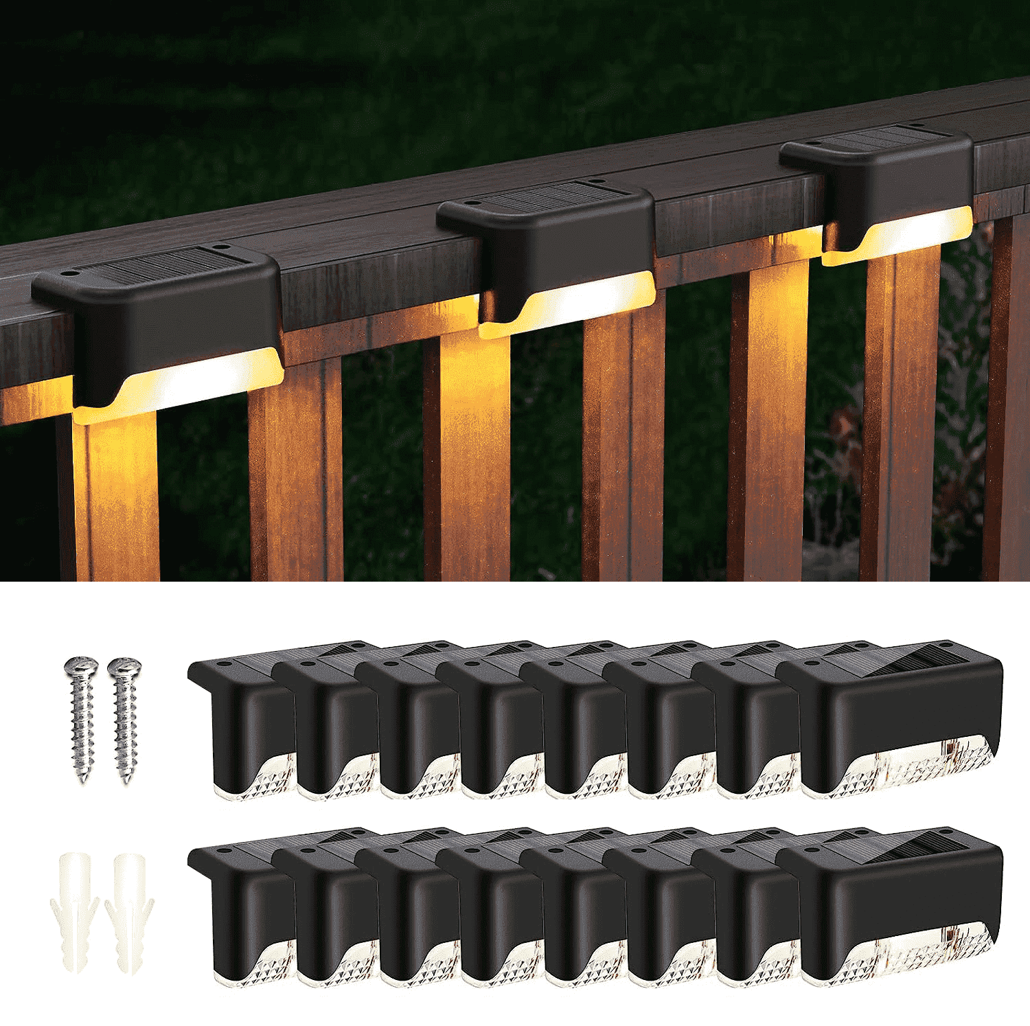 SZRSTH Solar Outdoor Lights Waterproof - 16PCS LED Solar Step Deck Lights Decor for Stairs Fence Yard Patio Pathway -Warm White