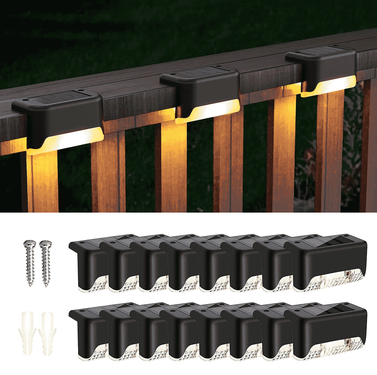SZRSTH Solar Outdoor Lights Waterproof 16PCS LED Solar Step Deck Lights Decor for Stairs Fence Yard Patio Pathway -Warm White