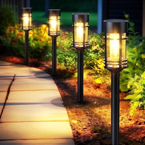 SZRSTH Solar Path Lights, 4 Pack Outdoor Waterproof Solar Lights for Yard Lawn Walkway (Warm White)