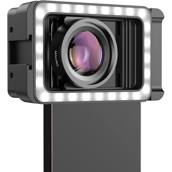 SZSZ 15X Phone Macro Lens with LED Fill Light, 15X Macro Lens + 17mm Thread Lens Adapter for iPhone 15/15Pro/15Pro Max, Samsung, Android Phone (Fits for Almost Phone)