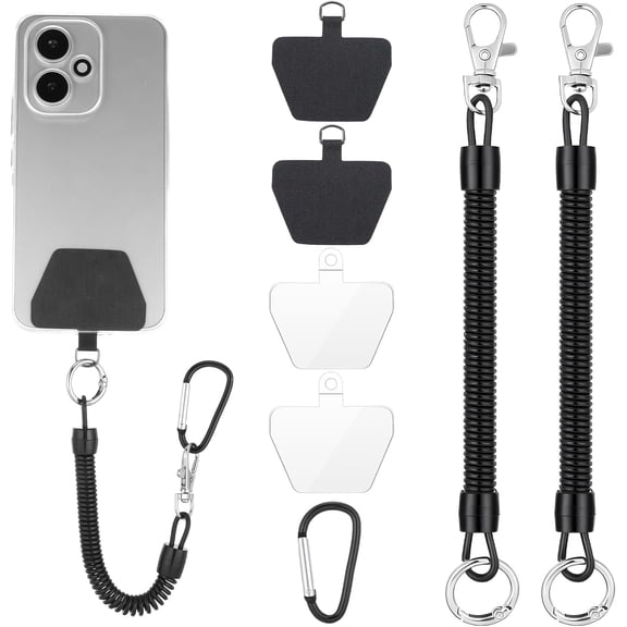 SZSZ 2 PCS Phone Lanyard Tether with Patch, Phone Leash Anti-theft Phone Strap with 4 Patch & 1 Carabiner Anti-Drop Outdoor Accessory Fit Most Cell Phones for Skiing Hiking Cycling Climbing