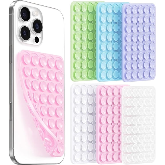 SZSZ 6 Pack Double Sided Silicone Suction Cup Phone Case Mount, Upgraded More Suction Cup and Enhanced Suction Power Sticky Phone Grip, Non Slip Phone Accessories 2.55"x3.94"