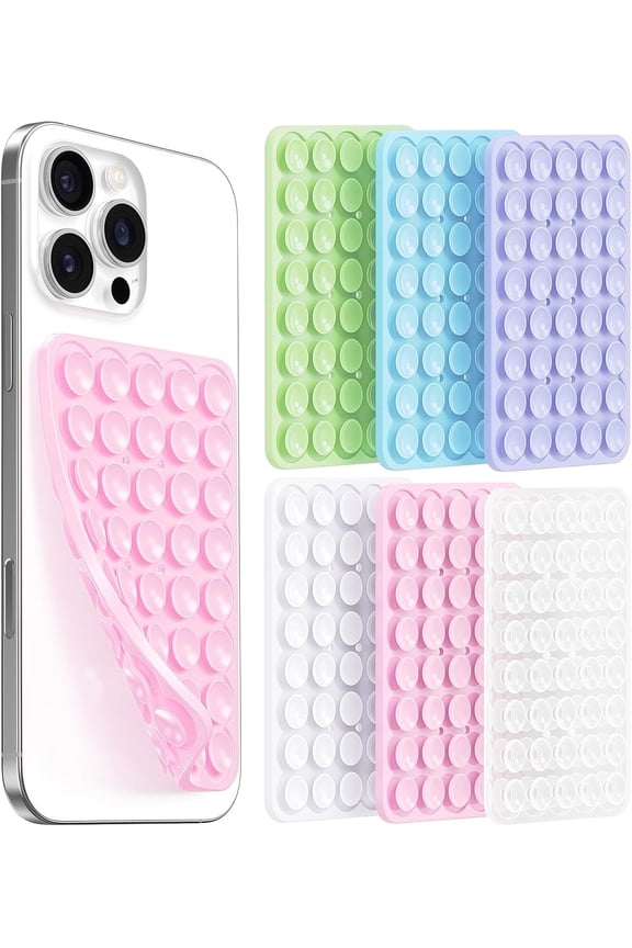 SZSZ 6 Pack Double Sided Silicone Suction Cup Phone Case Mount, Upgraded More Suction Cup and Enhanced Suction Power Sticky Phone Grip, Non Slip Phone Accessories 2.55"x3.94"
