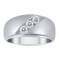 SZUL 1/2 Carat TW Diamond Three Stone Men's Ring in 10K White Gold (J-K-L Color, I2-I3 Clarity)