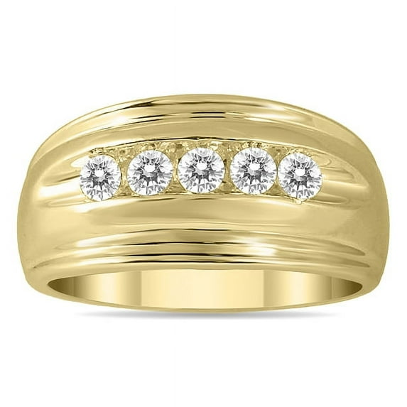 SZUL 1/2 Carat TW Five Stone Diamond Men's Ring in 10K Yellow Gold (J-K-L Color, I2-I3 Clarity)