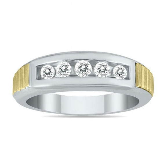 SZUL 1/2 Carat TW Men's Diamond Channel Ring in 10K Two Tone Gold (J-K-L Color, I2-I3 Clarity)