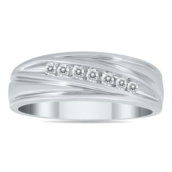 SZUL 1/4 Carat TW Men's Diamond Channel Ring in 10K White Gold (J-K-L Color, I2-I3 Clarity)