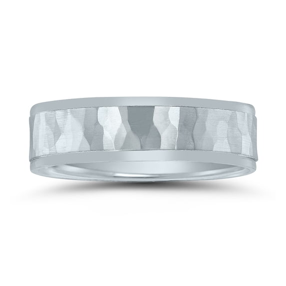 SZUL Men's 10K White Gold 6mm Wedding Band with Hammered Center
