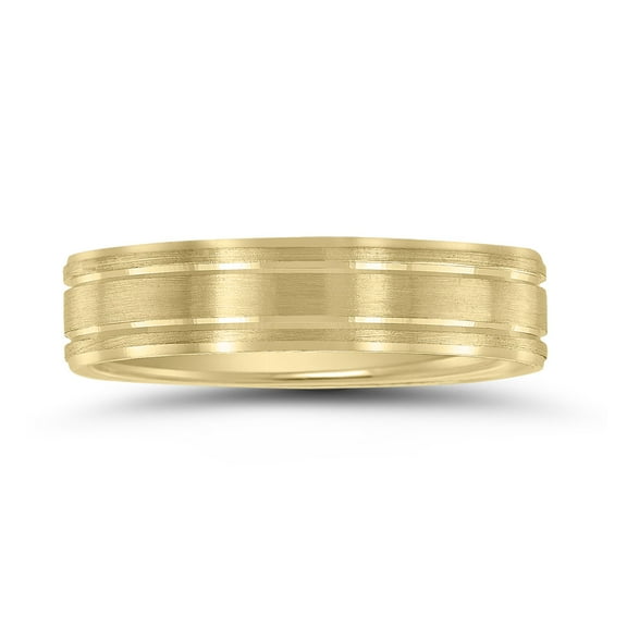 SZUL Men's 5mm Wedding Band with Bright Grooves and Emery Finish in 10K Yellow Gold