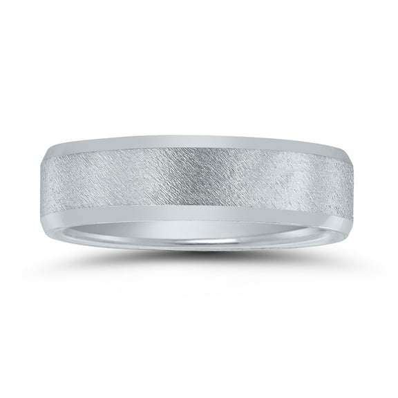 SZUL Men's 6mm Stone Finish Wedding Band in 10K White Gold