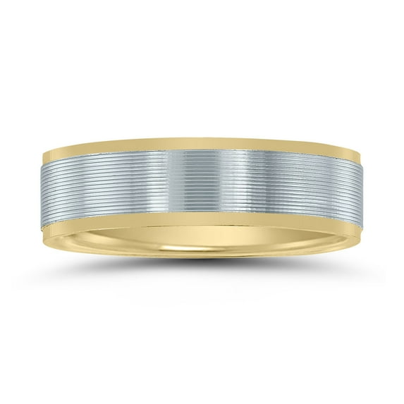 SZUL Men's 6mm Two Tone 10K White and Yellow Gold Wedding Band with Carved Center Design
