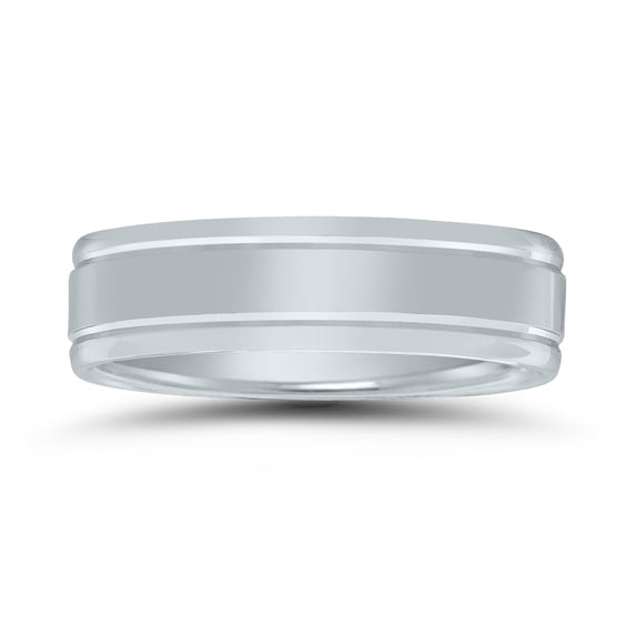 SZUL Men's 6mm Wedding Band with High Polished Finish and Grooves in 10K White Gold