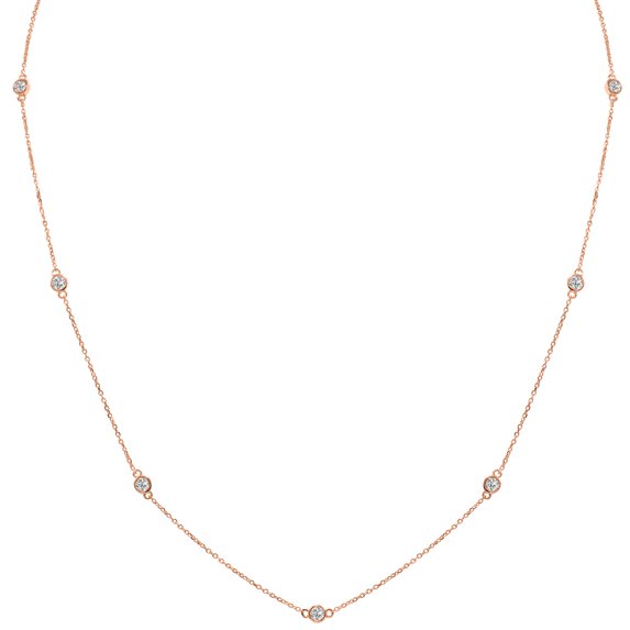 SZUL Women's 0.75 Carat TW Bezel Set Lab Grown Diamond Station Necklace in 14K Rose Gold
