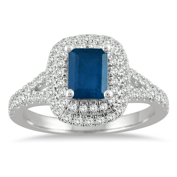SZUL Women's 1 1/2 Carat Halo Diamond Engagement Sapphire ring in 14K White Gold