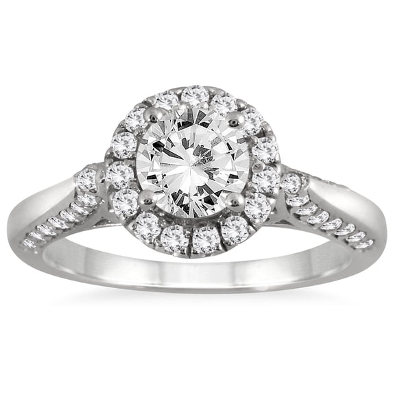 SZUL Women's 1 1/2 Carat TW Diamond Halo Engagement Ring in 14K White Gold (J-K, I2-I3)