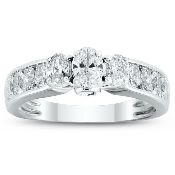 SZUL Women's 1 1/2 Carat TW Oval Diamond Three Stone Ring in 14K White Gold