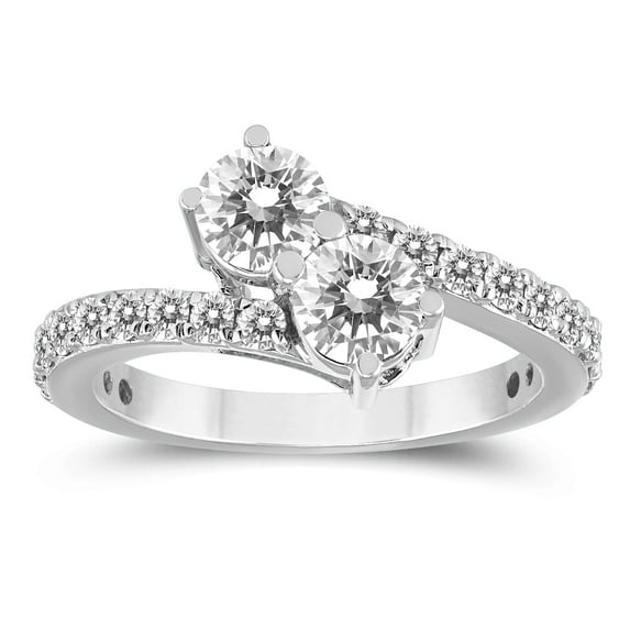 SZUL Women's 1 1/2 Carat TW Two Stone Diamond Ring in 14K White Gold (H-I Color, SI1-SI2 Clarity)