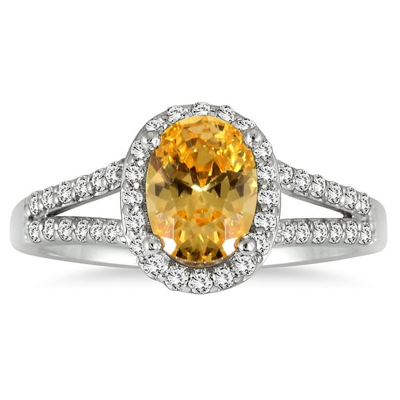 SZUL Women's 1 1/4 Carat Oval Citrine and Diamond Ring in 10K White Gold