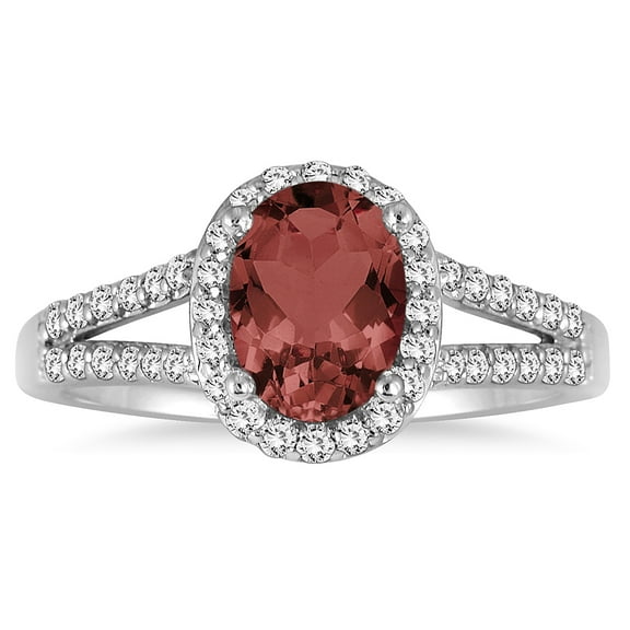 SZUL Women's 1 1/4 Carat Oval Garnet and Diamond Ring in 10K White Gold