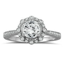 SZUL Women's 1 1/5 Carat TW Diamond Halo Engagement Ring in 14K White Gold (J-K Color, I2-I3 Clarity)