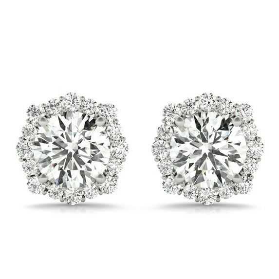 SZUL Women's 1 1/5 Carat TW Floral Halo Diamond Stud Earrings 14K White Gold