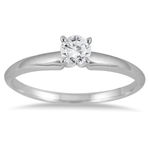 SZUL Women's 1/10 Carat Round Diamond Solitaire Ring in 14K White Gold (J-K-L Color, I2-I3 Clarity)